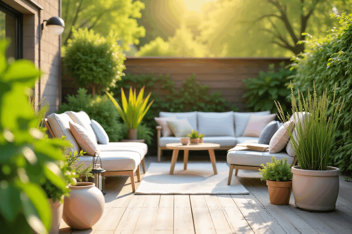 een terras wat is voorbereid voor de lente