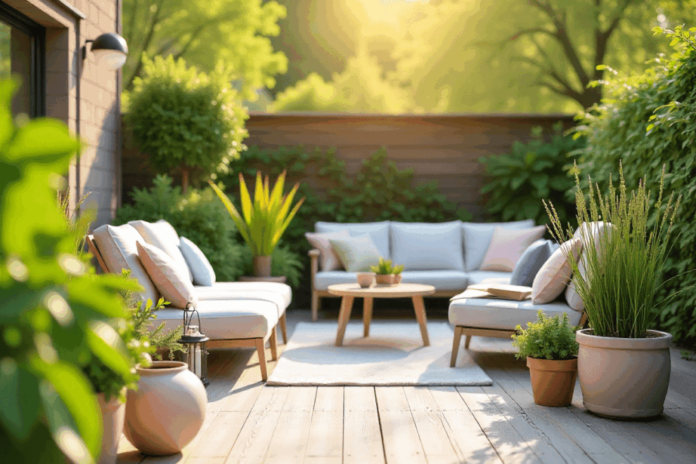 een terras wat is voorbereid voor de lente